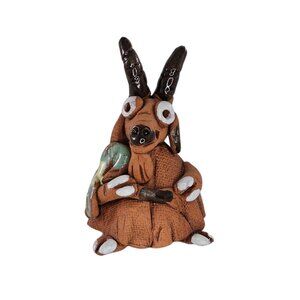 Whimsical Handmade Goat Figurine With Flower Miniature